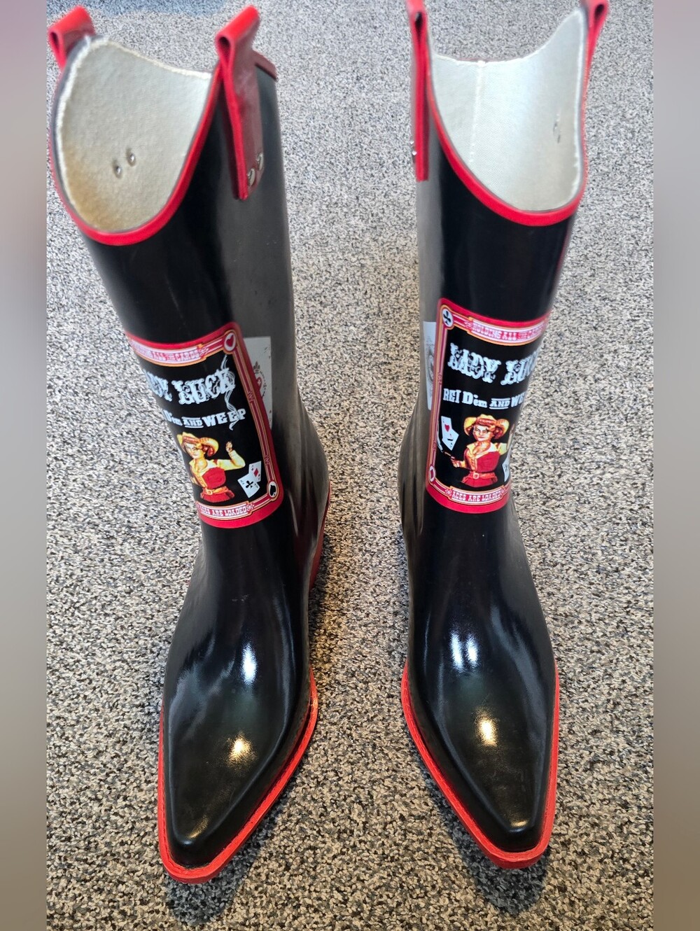 Rare Nomad "Yippy" Western-style waterproof rain boots "Lady Luck" Size 9 - Picture 2 of 5